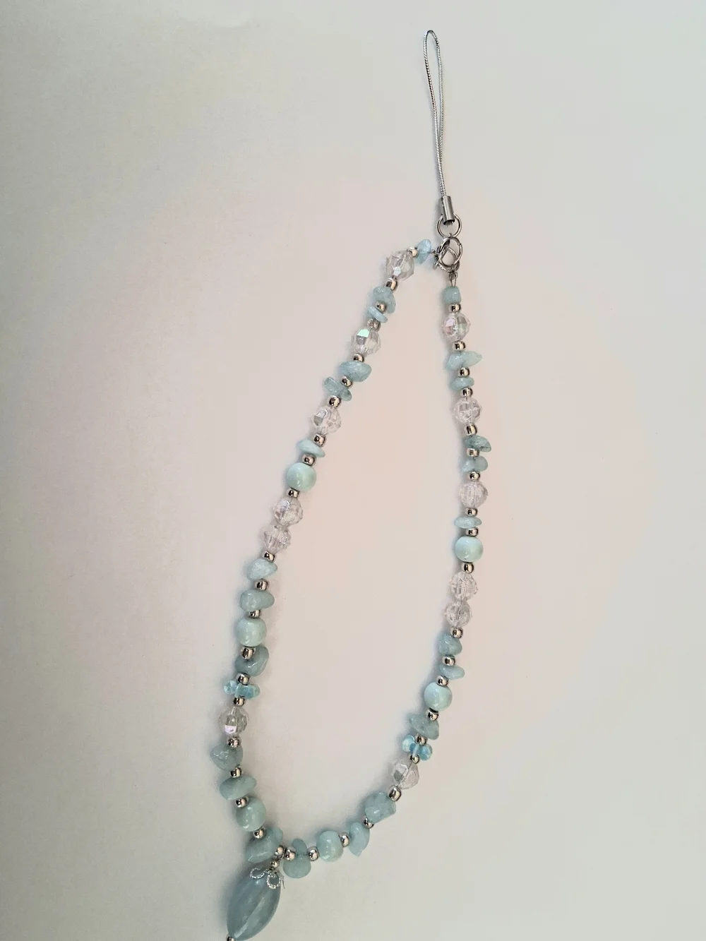 Aquamarine Beaded Phone Charm Strap - Handmade